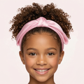 Pink satin layered bow headband for girls with structured sculpted design