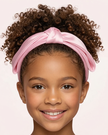Pink satin layered bow headband for girls with structured sculpted design
