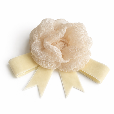 Ivory velvet rose hair clip with ivory velvet ribbon bow for girls