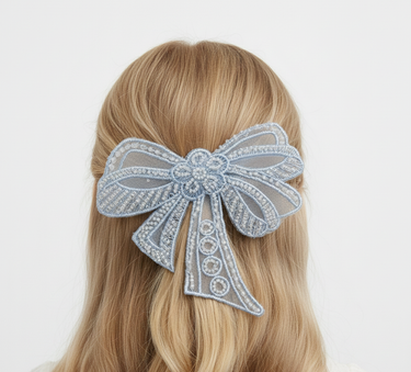 Lace Heirloom Blue Bow Hair Clip