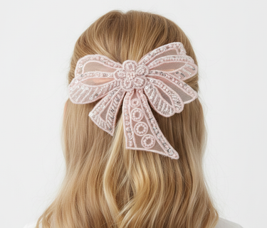 Lace Heirloom Pink Bow Clip
