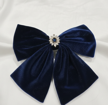 Navy Starburst Velvet Bow Clip