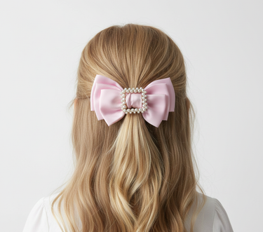 Pearl Bow Satin Hair Clip