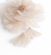 Light peach organza flower hair clip with crystal beaded centre and delicate bead detailing for girls