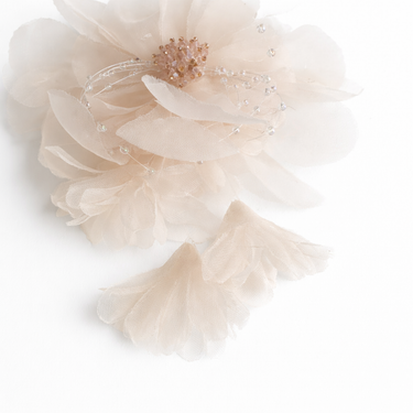 Light peach organza flower hair clip with crystal beaded centre and delicate bead detailing for girls