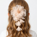 Light peach organza flower hair clip with crystal beaded centre and delicate bead detailing for girls