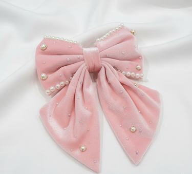 Pearl Cascade Velvet Bow Clip