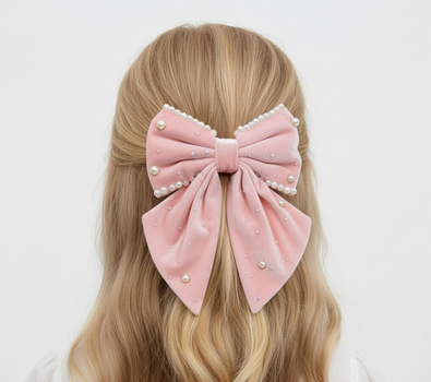 Pearl Cascade Velvet Bow Clip