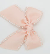 Luxury pearl trim signature bow hair clip for girls