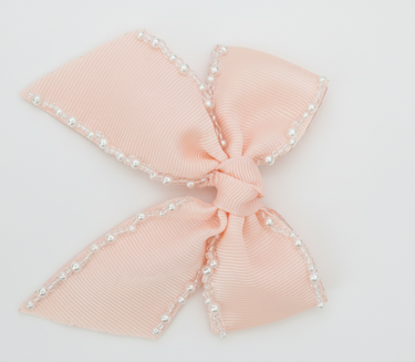 Luxury pearl trim signature bow hair clip for girls