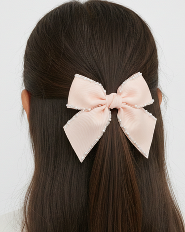 Luxury pearl trim signature bow hair clip for girls