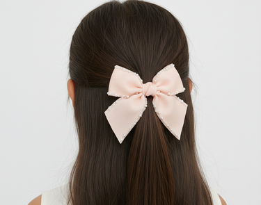 Luxury pearl trim signature bow hair clip for girls