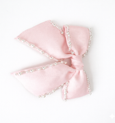 Luxury pearl trim signature bow hair clip for girls