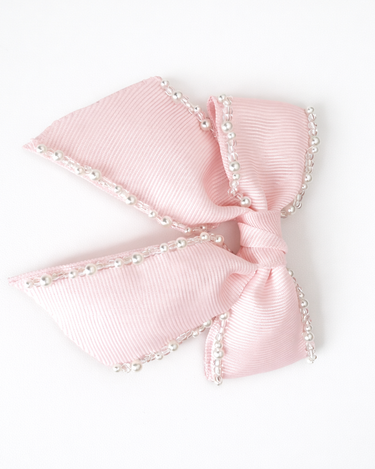 Luxury pearl trim signature bow hair clip for girls