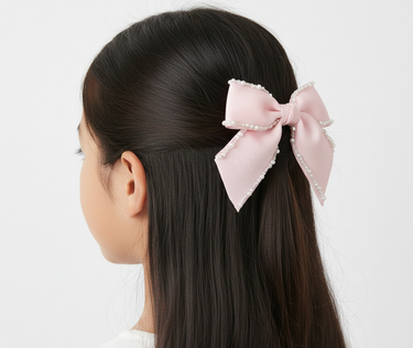 Luxury pearl trim signature bow hair clip for girls