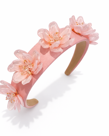 Pink floral headband on a white background