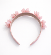 Luxury pink floral headband with sculpted petals and crystal embellishments for girls