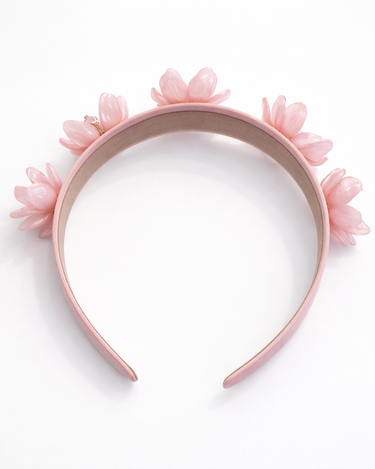 Luxury pink floral headband with sculpted petals and crystal embellishments for girls