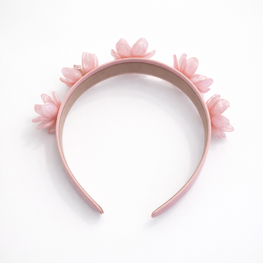 Luxury pink floral headband with sculpted petals and crystal embellishments for girls