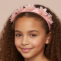 Luxury pink floral headband with sculpted petals and crystal embellishments for girls