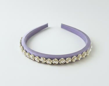 Petite Pearl Trim Purple Satin Headband