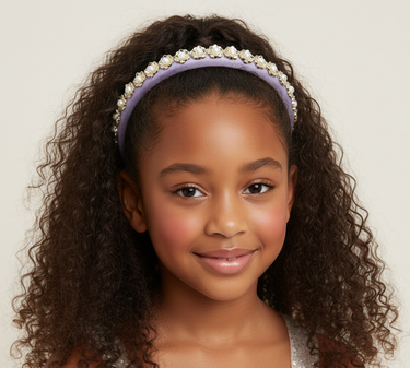 Petite Pearl Trim Purple Satin Headband