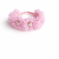 Luxury blush grosgrain ribbon headband with chiffon flowers, pearl accents and crystal centre detailing for girls aged 2–12 years