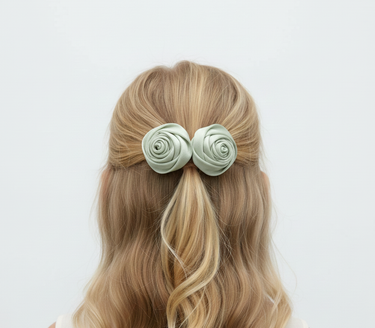 Green Rosette Duo Green Hair Clips