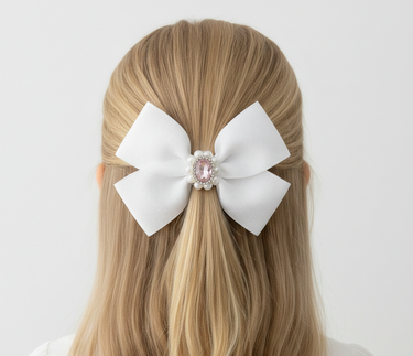 Royal Jewel Bow white Clip for Girls