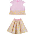 Girls pink mikado top with sculpted sleeves and brocade hem – Buttercup Set