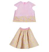 Girls pink mikado top with sculpted sleeves and brocade hem – Buttercup Set