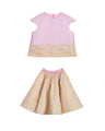 Girls pink mikado top with sculpted sleeves and brocade hem – Buttercup Set