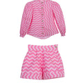 Girls pink zigzag long-sleeve cotton shirt with crystal buttons – Strawberry Pop Set
