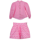 Girls pink zigzag long-sleeve cotton shirt with crystal buttons – Strawberry Pop Set
