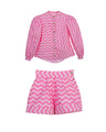 Girls pink zigzag long-sleeve cotton shirt with crystal buttons – Strawberry Pop Set

