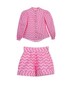 Girls pink zigzag long-sleeve cotton shirt with crystal buttons – Strawberry Pop Set
